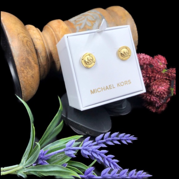Michael Kors Gold Tone Astor Stud Logo Earrings - Picture 3 of 13